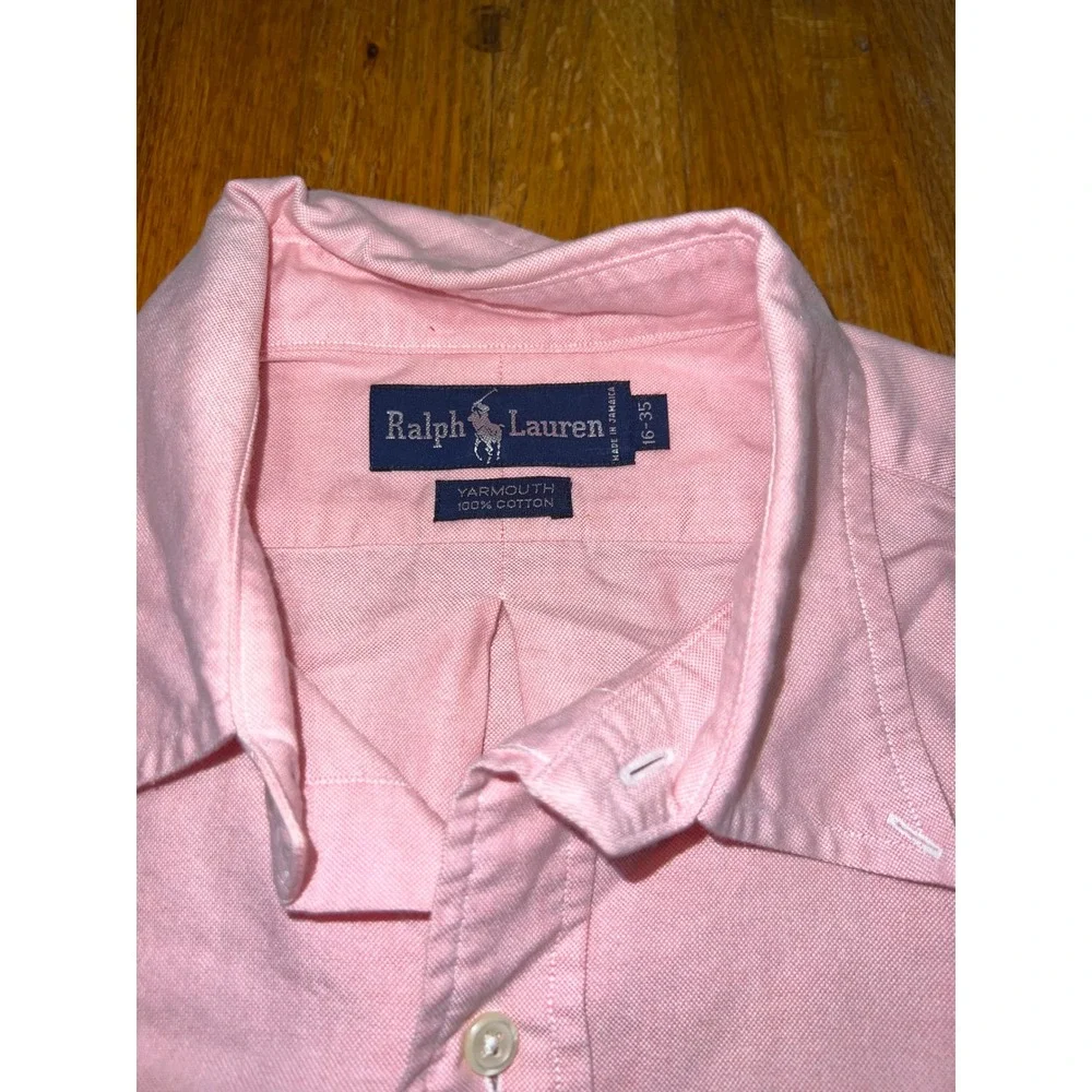 Polo Ralph Lauren Yarmouth Mens 16-35 Pink‎ Oxford Long Sleeve Cotton Pony Shirt